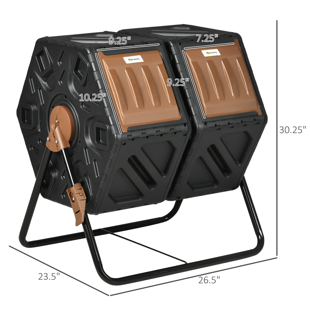 34.5 Gallon Dual Chamber Rotating Compost Bin, Tumbling Composter with Ventilation System, Brown