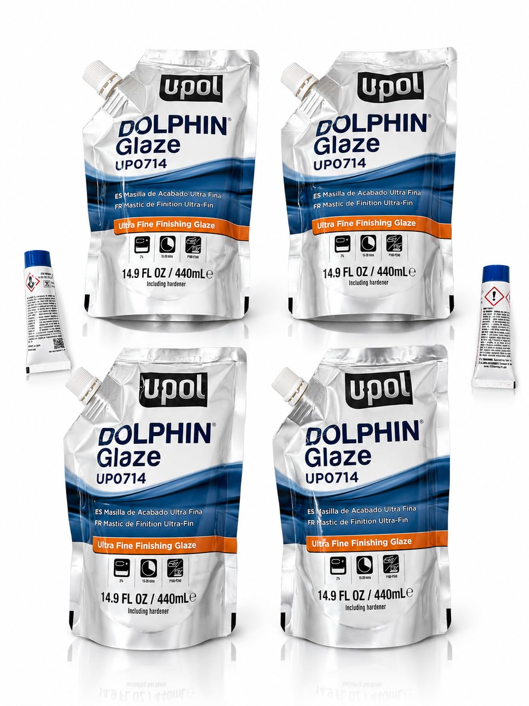 Dolphin Glaze Brushable Very Fine Finishing Stopper, Turquoise, 440ml Filler Bag, 4 Pack