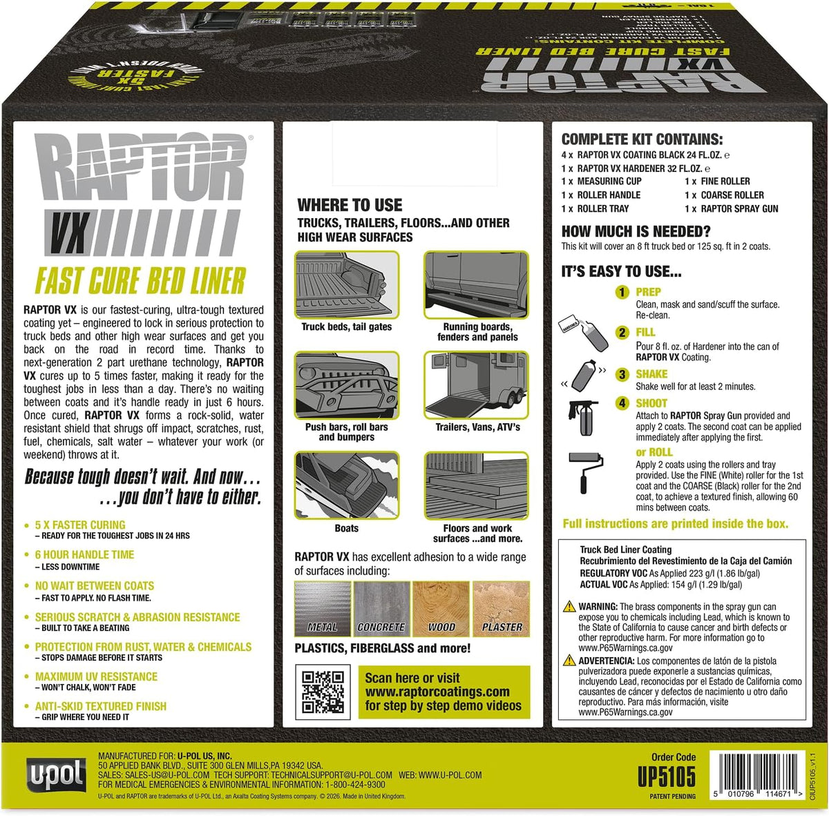 RAPTOR VX Fast Cure Truck Bed Liner Kit,1 US Gallon