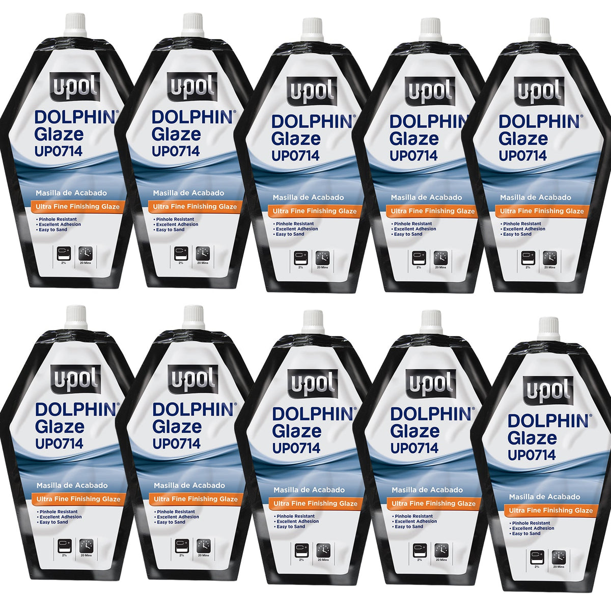 Dolphin Glaze Brushable Very Fine Finishing Stopper, Turquoise, 440ml Filler Bag, 10 Pack