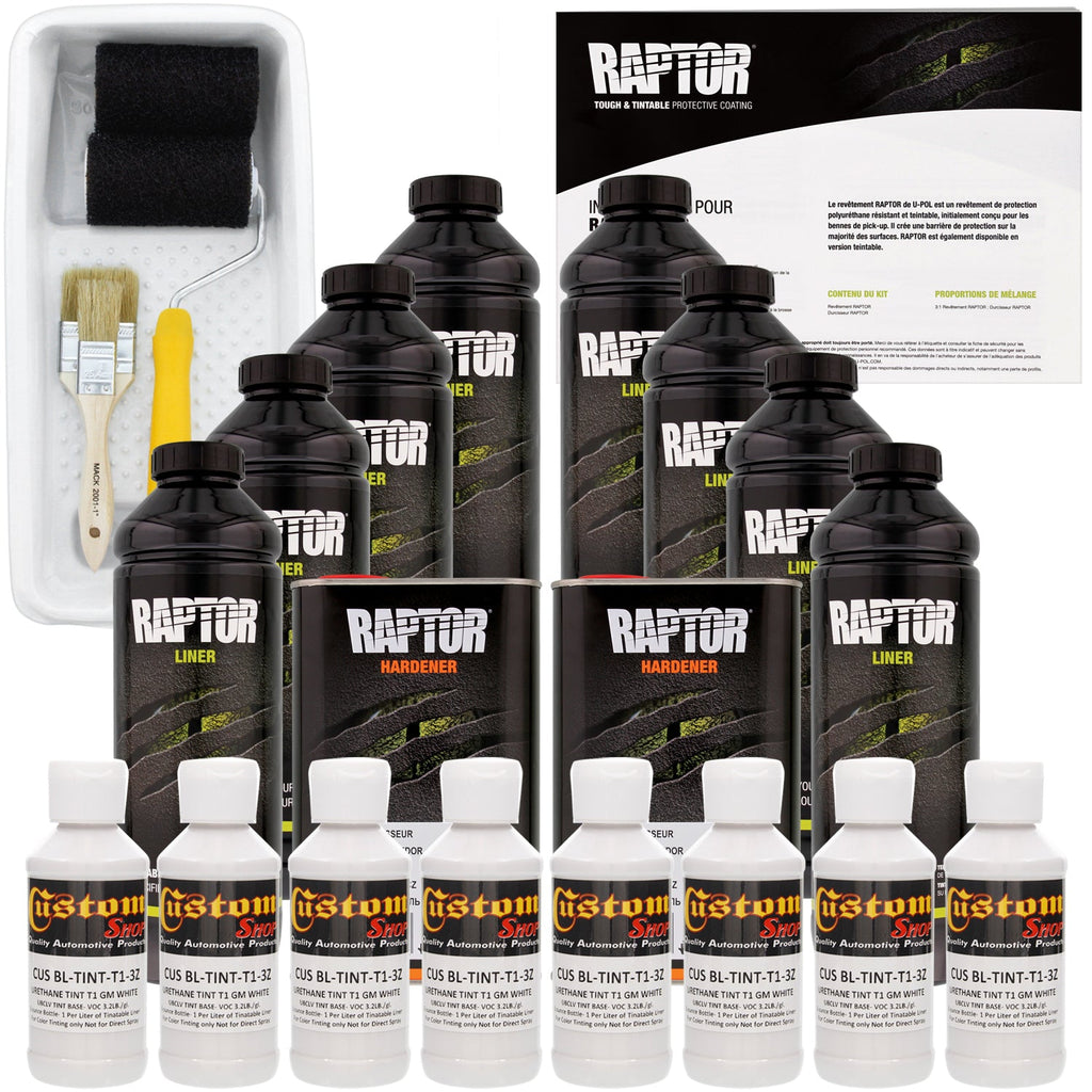 GM White - U-POL Urethane Roll-On Truck Bed Liner Kit with included Roller, Tray & Brush, 8 Quarts