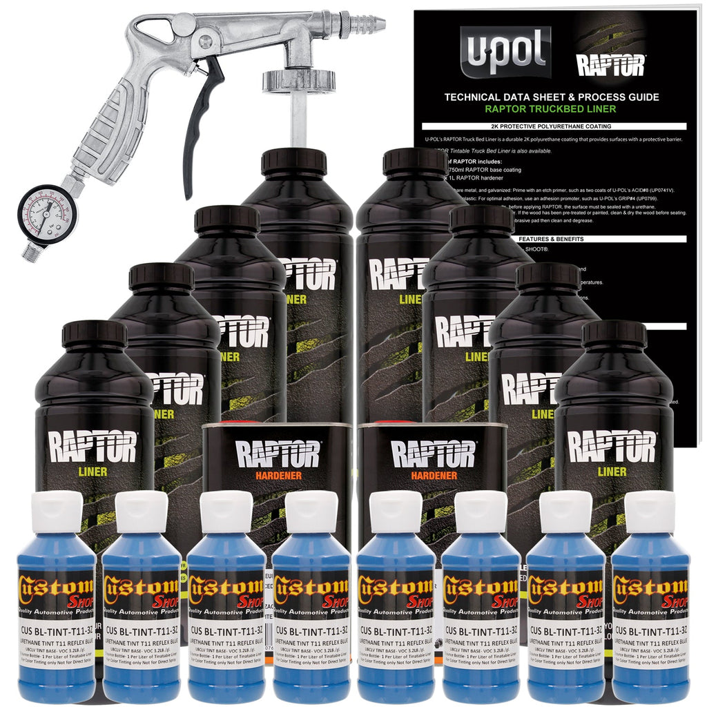 Reflex Blue - U-POL Urethane Spray-On Truck Bed Liner Kit with included Spray Gun, 8 Quarts
