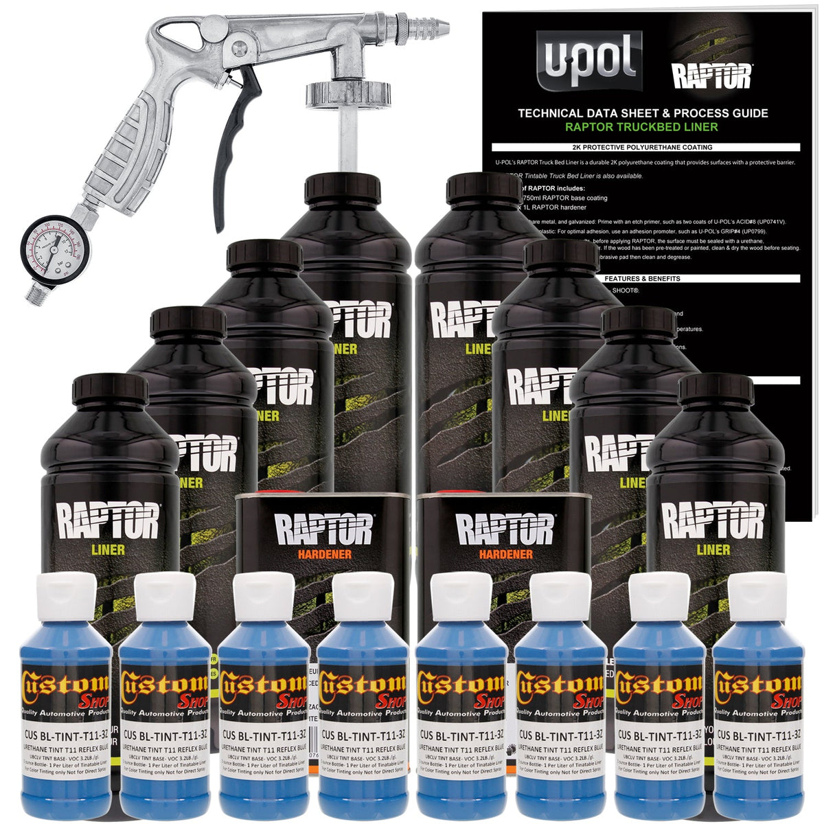Reflex Blue - U-POL Urethane Spray-On Truck Bed Liner Kit with included Spray Gun, 8 Quarts