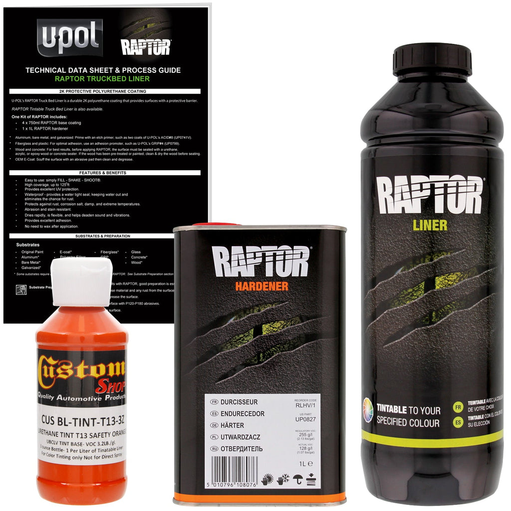 Safety Orange - U-POL Urethane Spray-On Truck Bed Liner & Texture Coating, 1 Liter