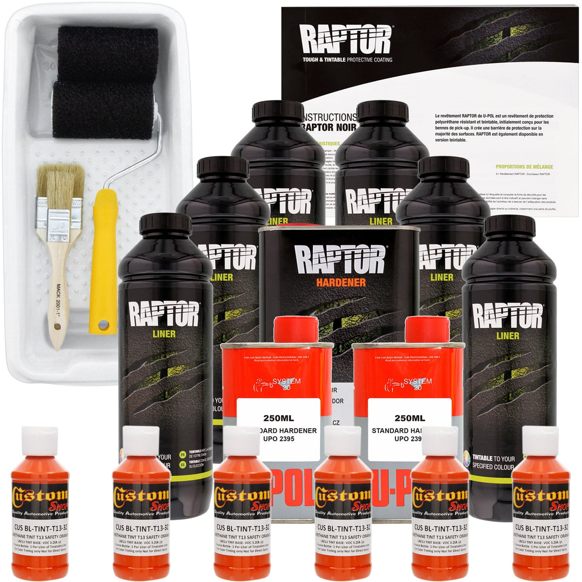 Safety Orange - U-POL Urethane Roll-On Truck Bed Liner Kit with included Roller, Tray & Brush, 6 Quarts