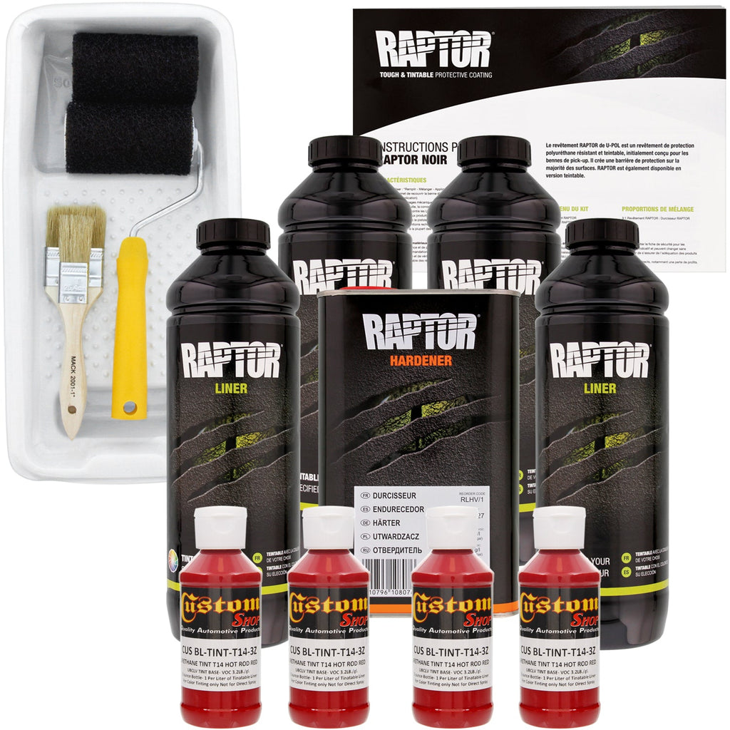 Hot Rod Red - U-POL Urethane Roll-On Truck Bed Liner Kit with included Roller, Tray & Brush, 4 Quarts
