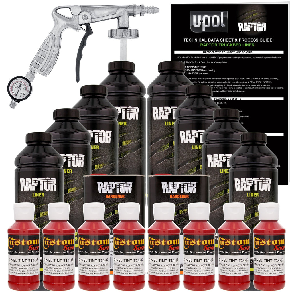 Hot Rod Red - U-POL Urethane Spray-On Truck Bed Liner Kit with included Spray Gun, 8 Quarts
