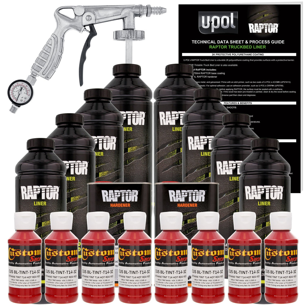 Hot Rod Red - U-POL Urethane Spray-On Truck Bed Liner Kit with included Spray Gun, 8 Quarts