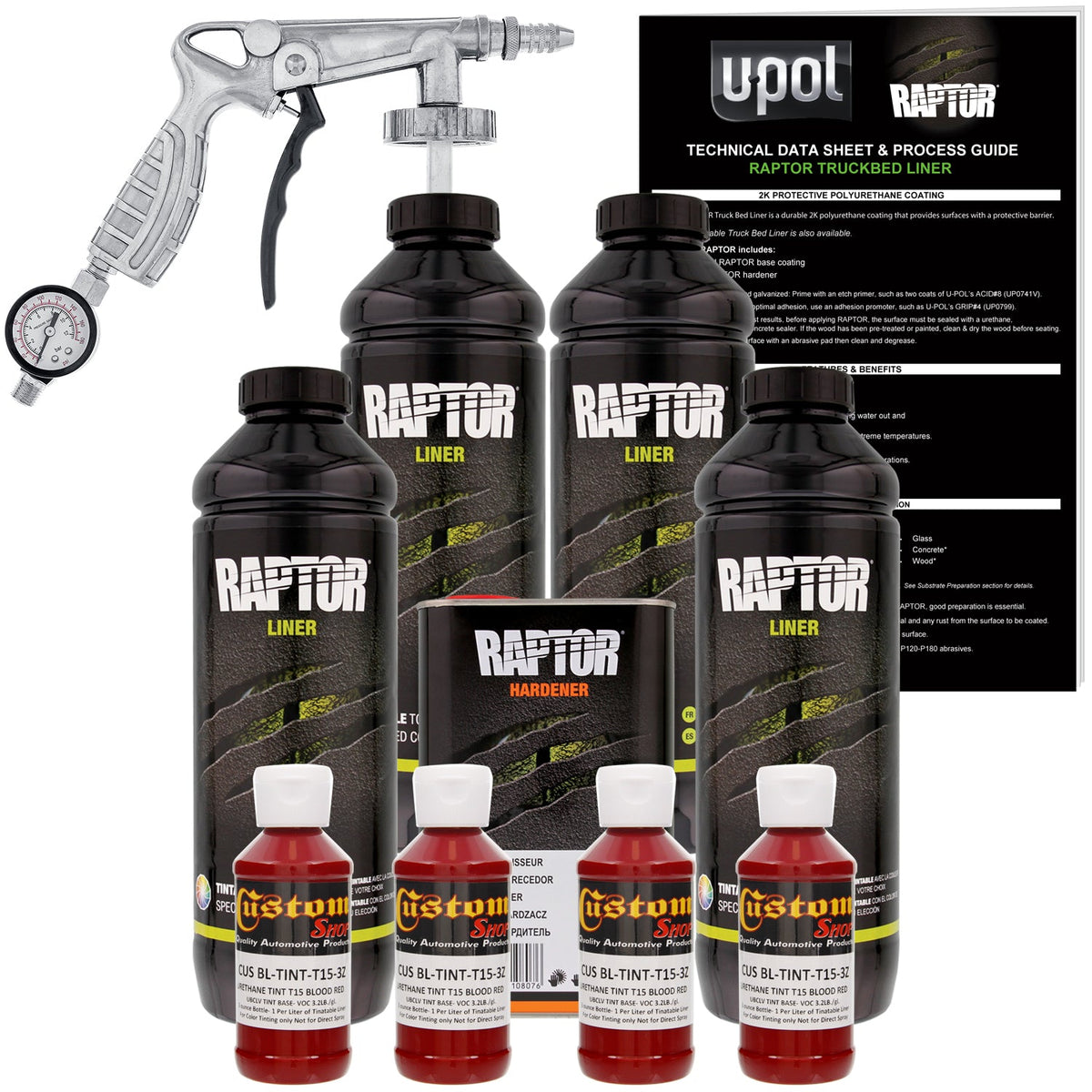 Blood Red - U-POL Urethane Spray-On Truck Bed Liner Kit with included Spray Gun, 4 Quarts
