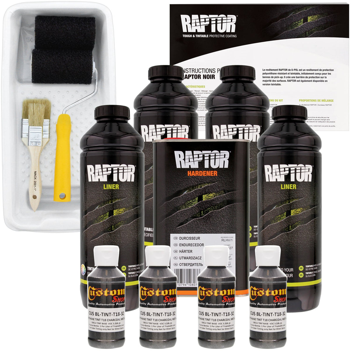 Charcoal Metallic - U-POL Urethane Roll-On Truck Bed Liner Kit with included Roller, Tray & Brush, 4 Quarts