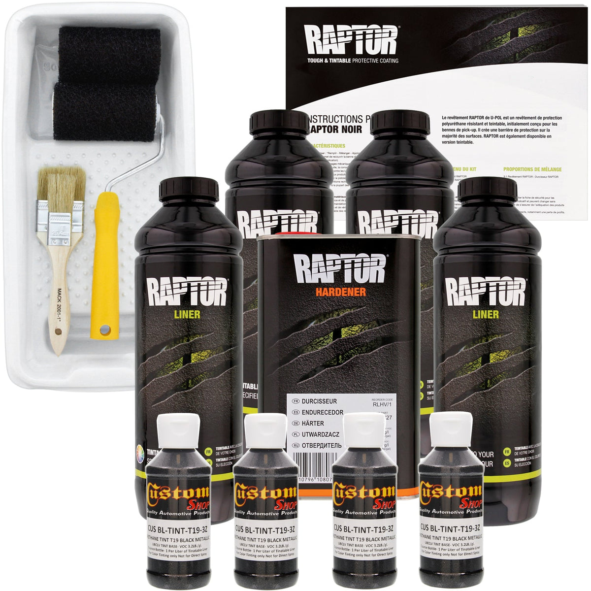 Black Metallic - U-POL Urethane Roll-On Truck Bed Liner Kit with included Roller, Tray & Brush, 4 Quarts