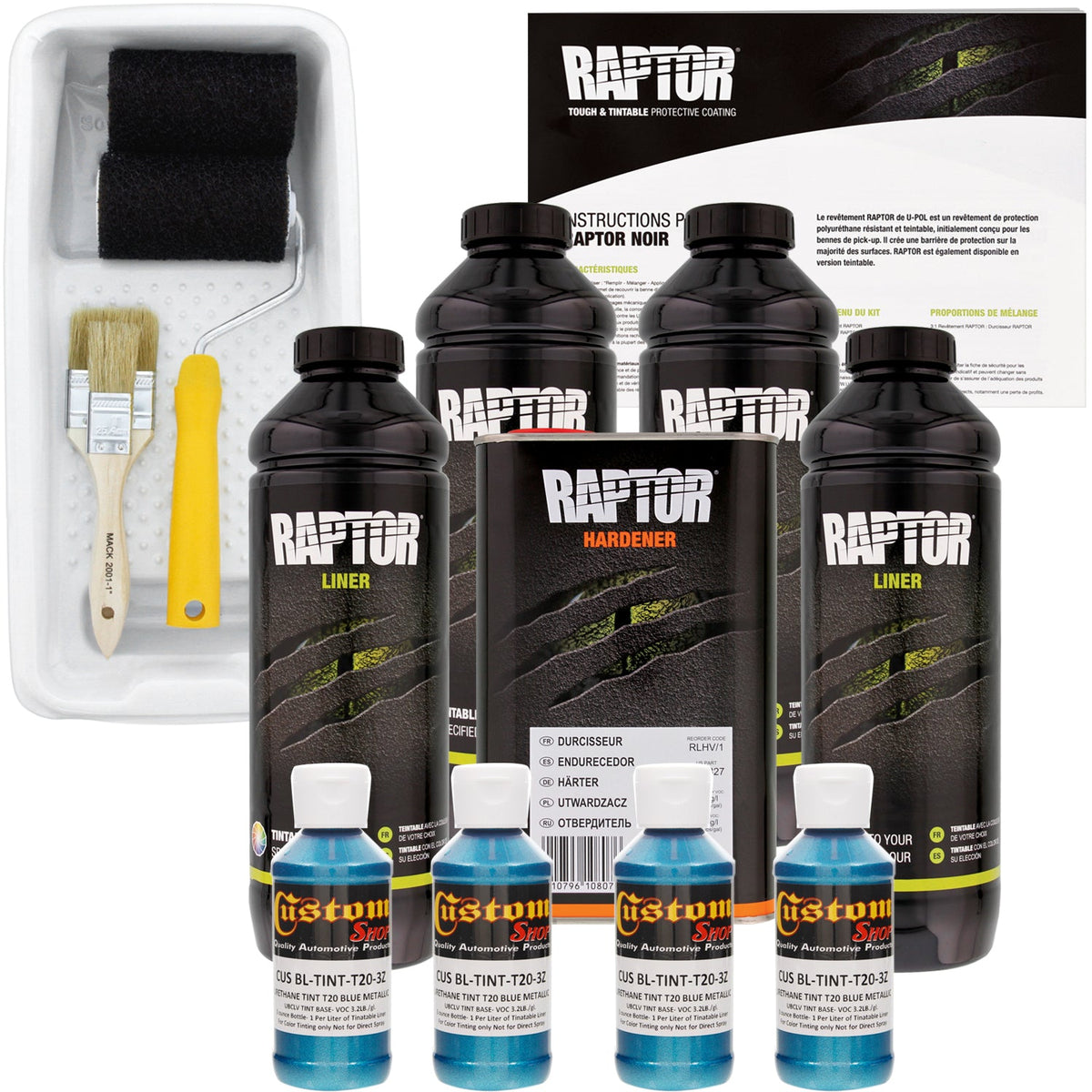 Blue Metallic - U-POL Urethane Roll-On Truck Bed Liner Kit with included Roller, Tray & Brush, 4 Quarts