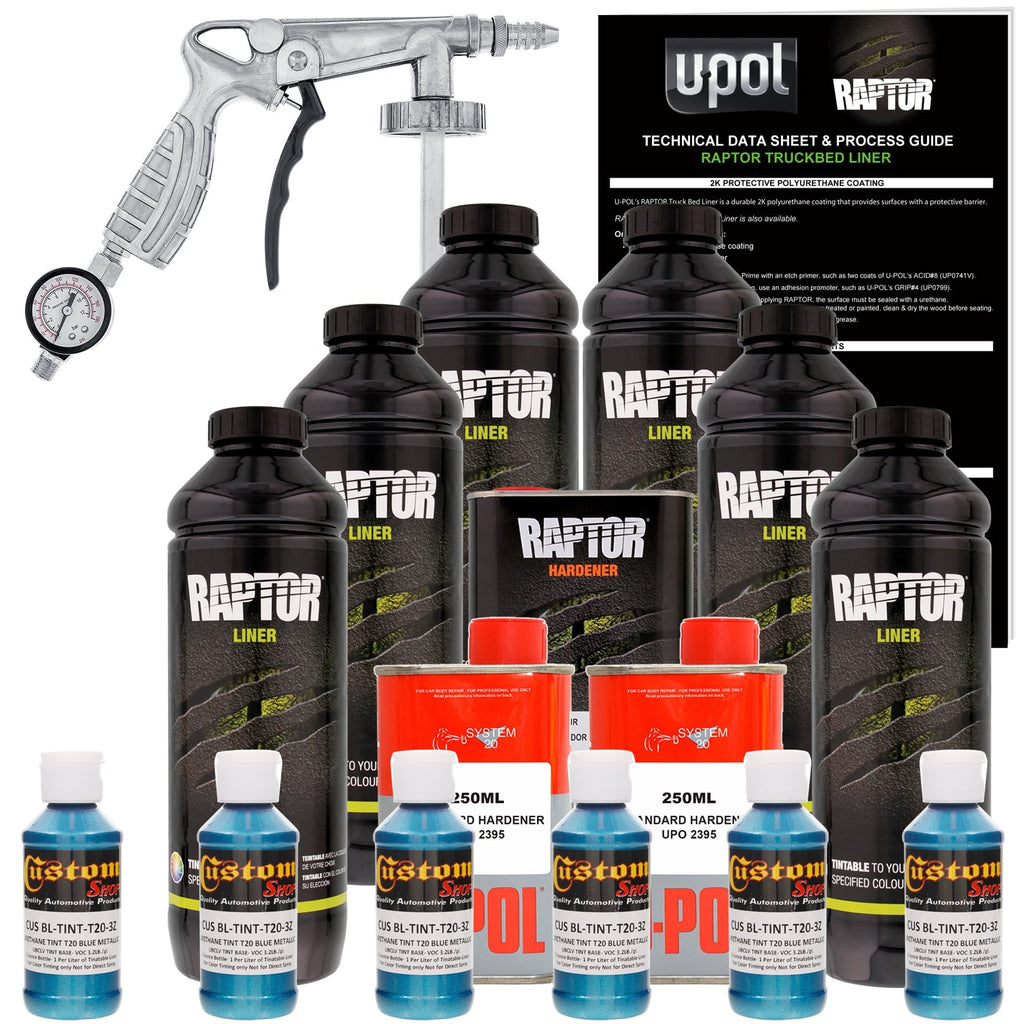 Blue Metallic - U-POL Urethane Spray-On Truck Bed Liner Kit with included Spray Gun, 6 Quarts