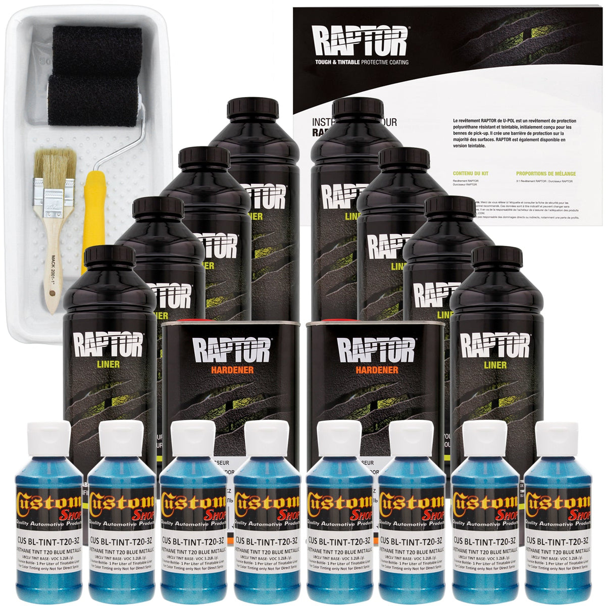 Blue Metallic - U-POL Urethane Roll-On Truck Bed Liner Kit with included Roller, Tray & Brush, 8 Quarts