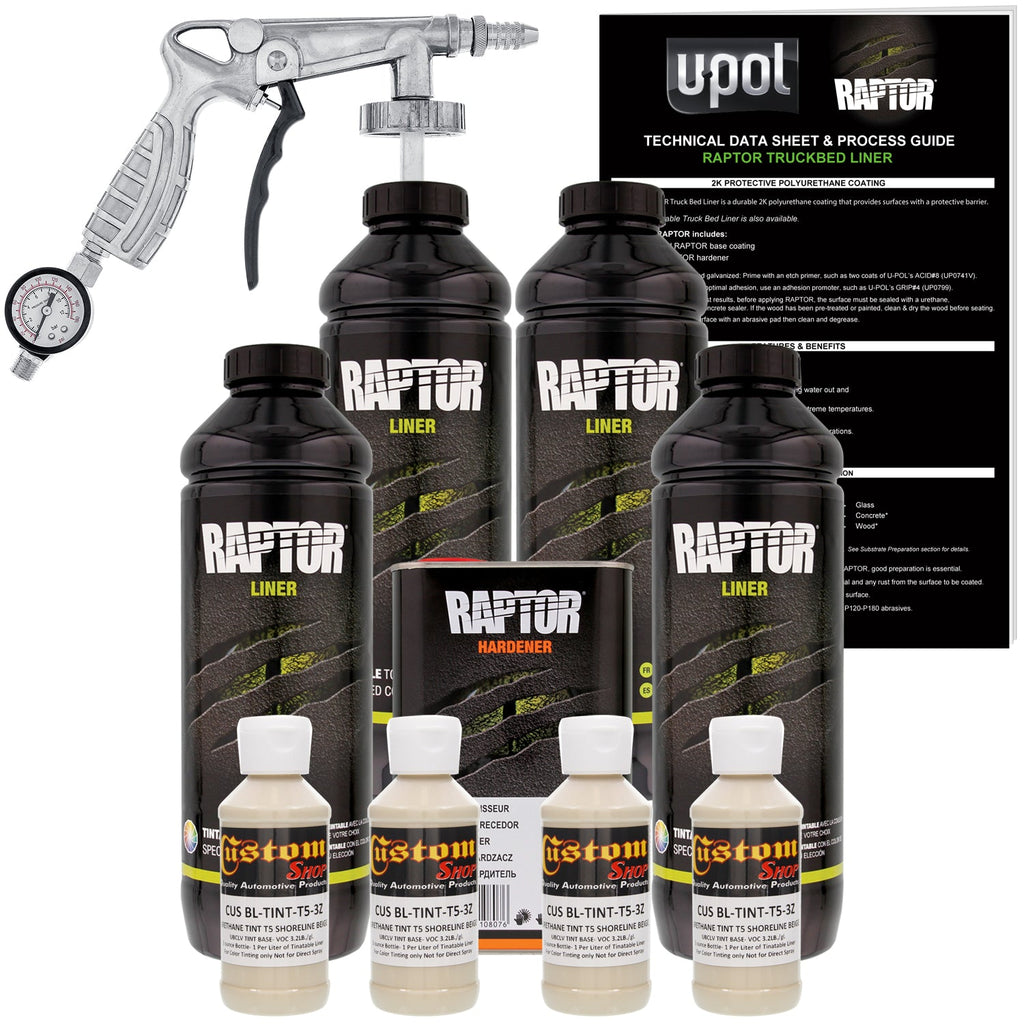 Shoreline Beige - U-POL Urethane Spray-On Truck Bed Liner Kit with included Spray Gun, 4 Quarts