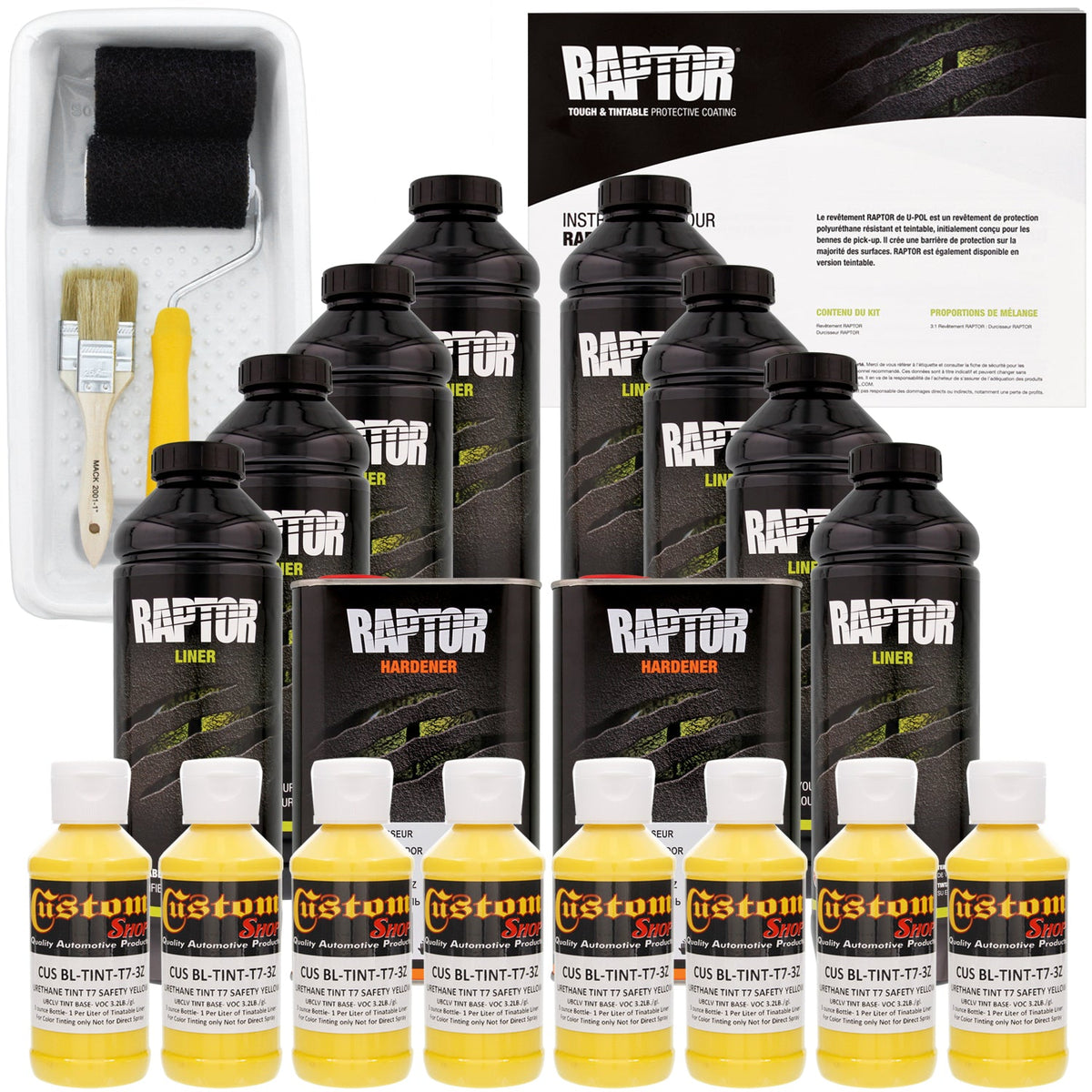 Safety Yellow - U-POL Urethane Roll-On Truck Bed Liner Kit with included Roller, Tray & Brush, 8 Quarts