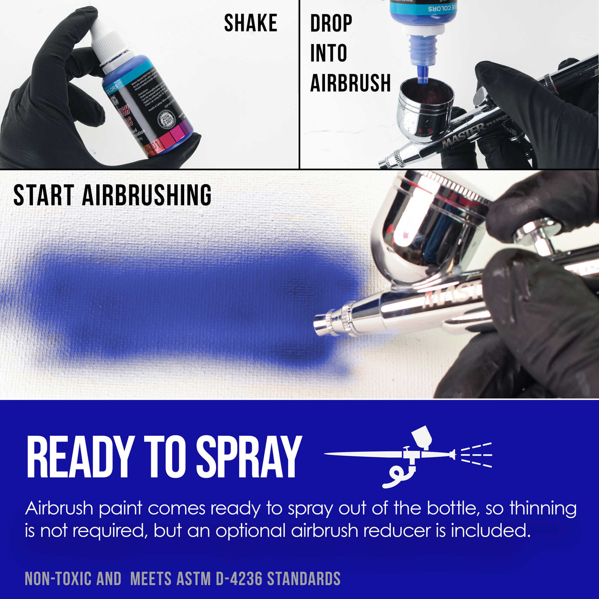 12 Color Pearlized Acrylic Airbrush Paint Set with Reducer & Cleaner, Ready to Spray, 1 oz. Bottles