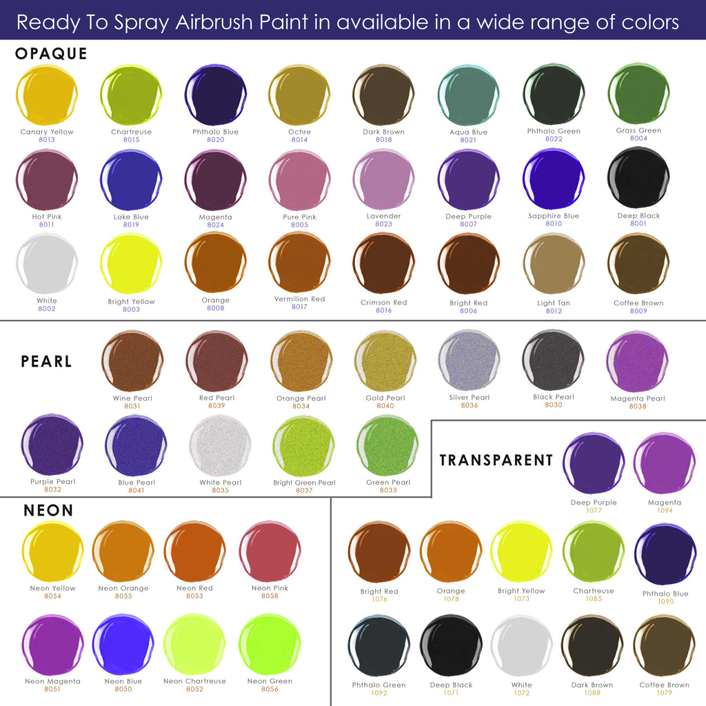 12 Color Pearlized Acrylic Airbrush Paint Set with Reducer & Cleaner, Ready to Spray, 1 oz. Bottles