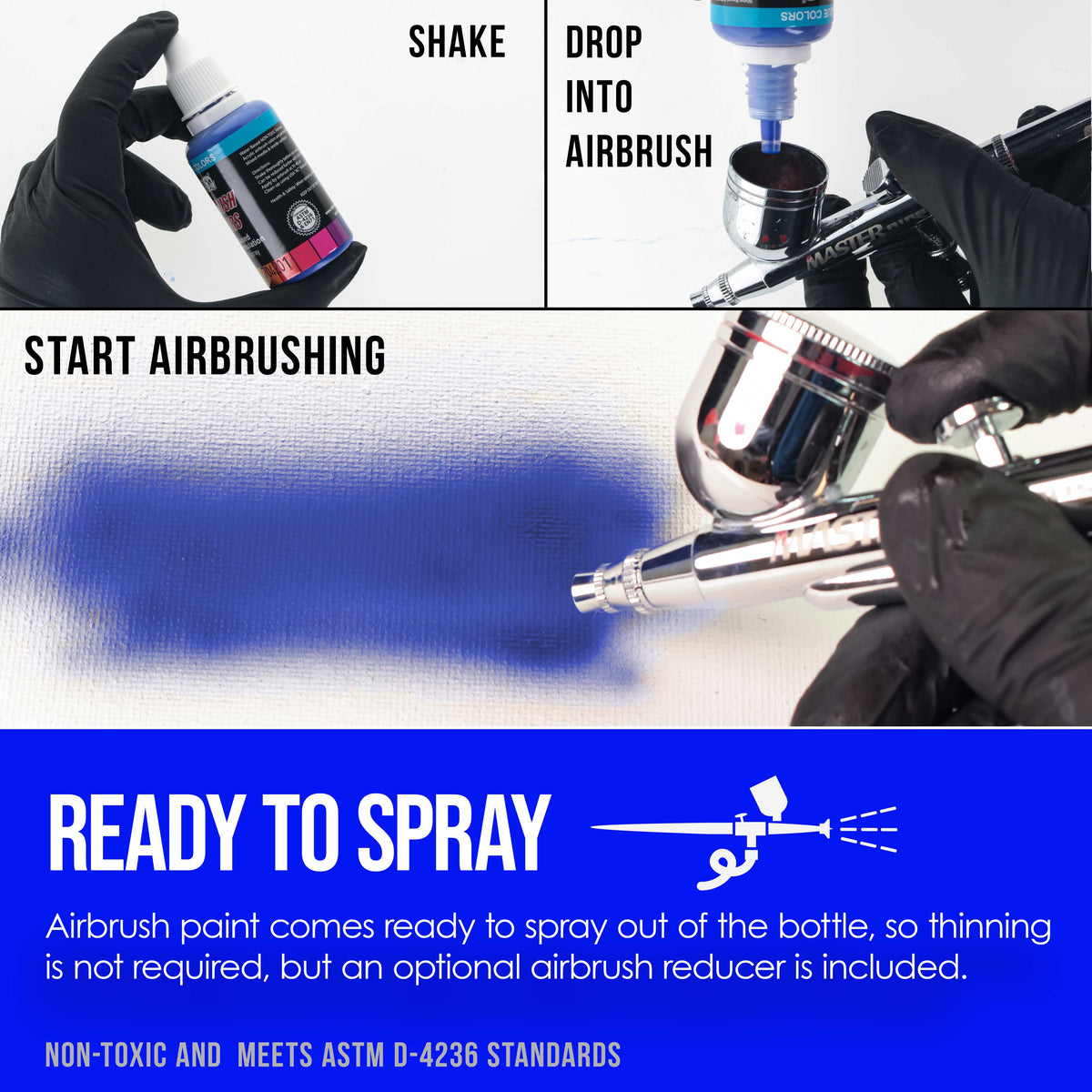 6 Color Fluorescent Acrylic Neon Airbrush Paint Set with Reducer & Cleaner, Ready to Spray, 1 oz. Bottles