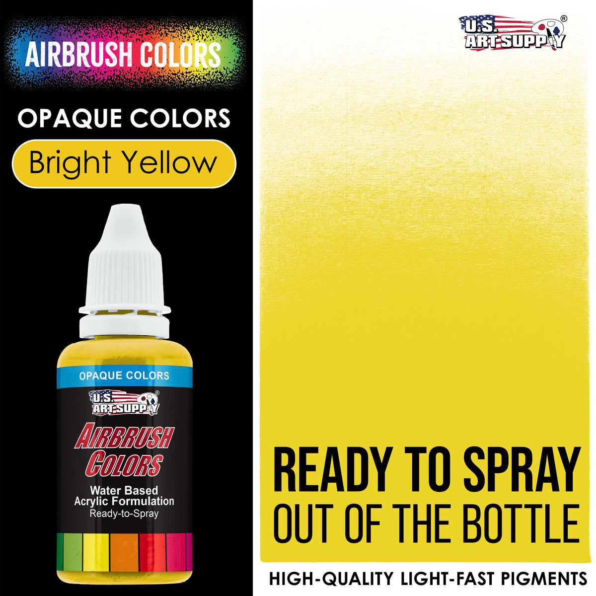 Bright Yellow, Opaque Acrylic Airbrush Paint, 1 oz. Ready to Spray