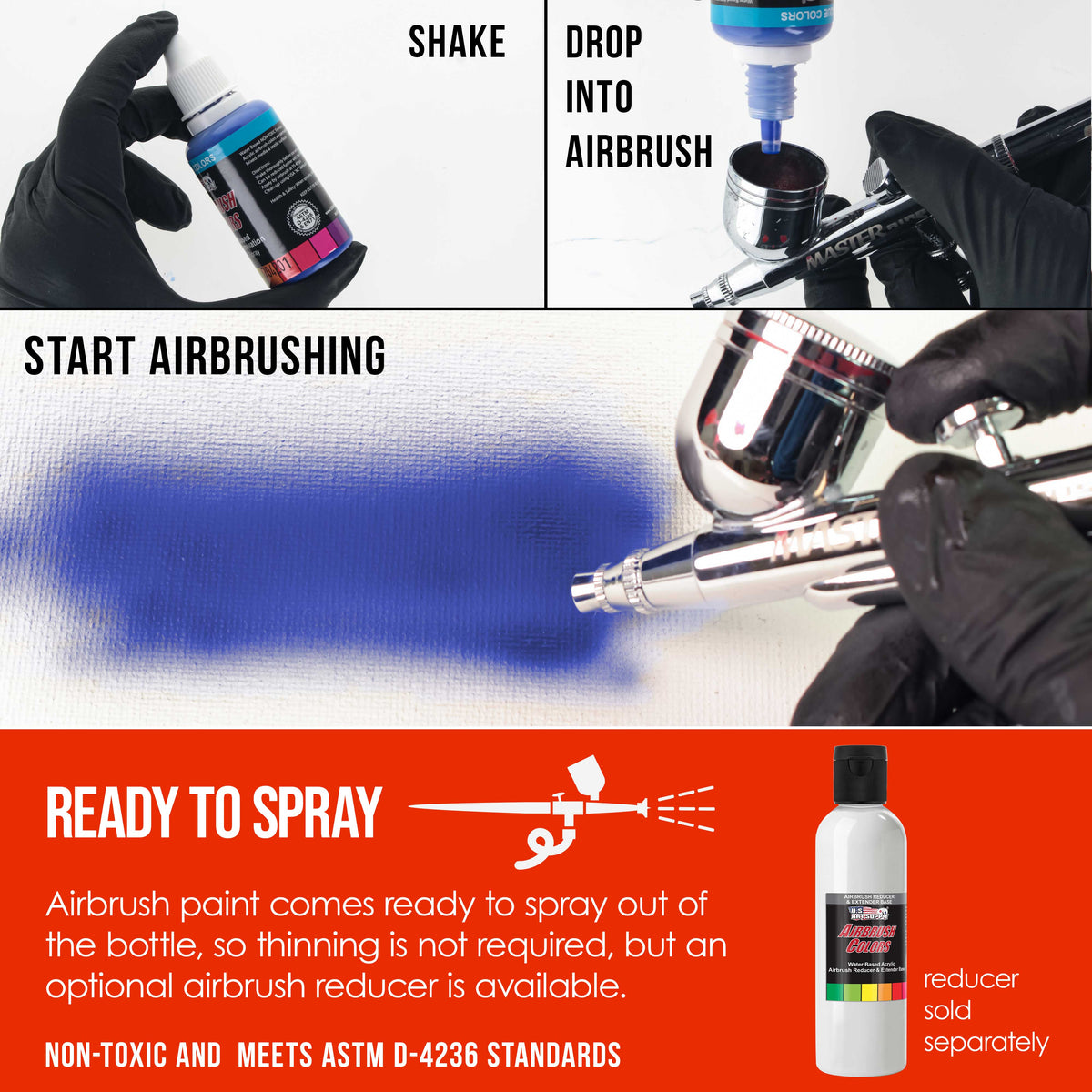 Orange, Opaque Acrylic Airbrush Paint, 1 oz. Ready to Spray