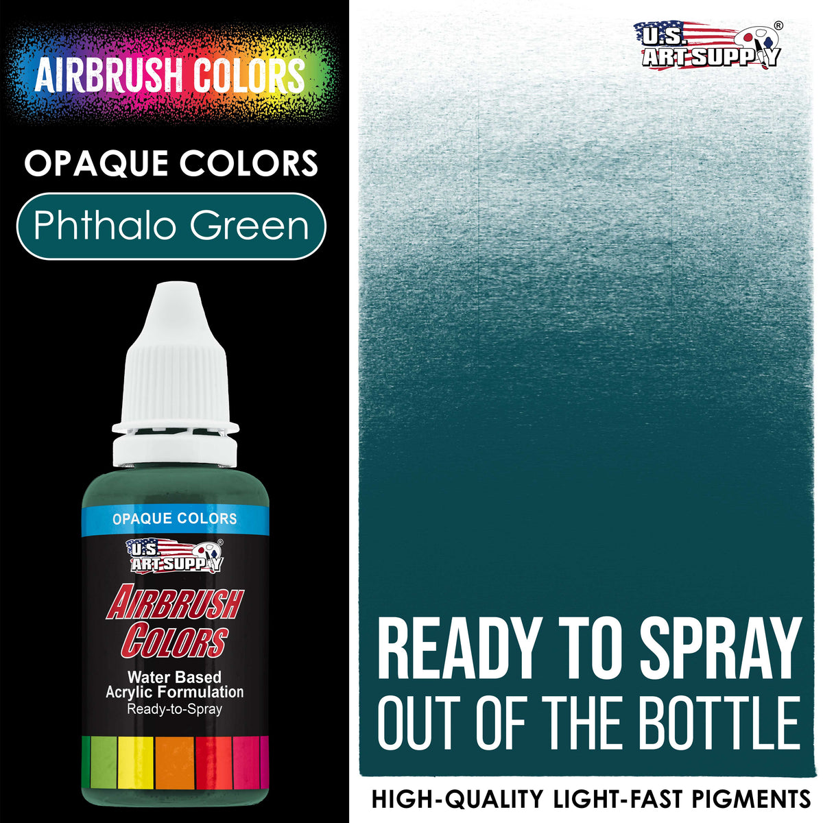 Phthalo Green, Opaque Acrylic Airbrush Paint, 1 oz. Ready to Spray