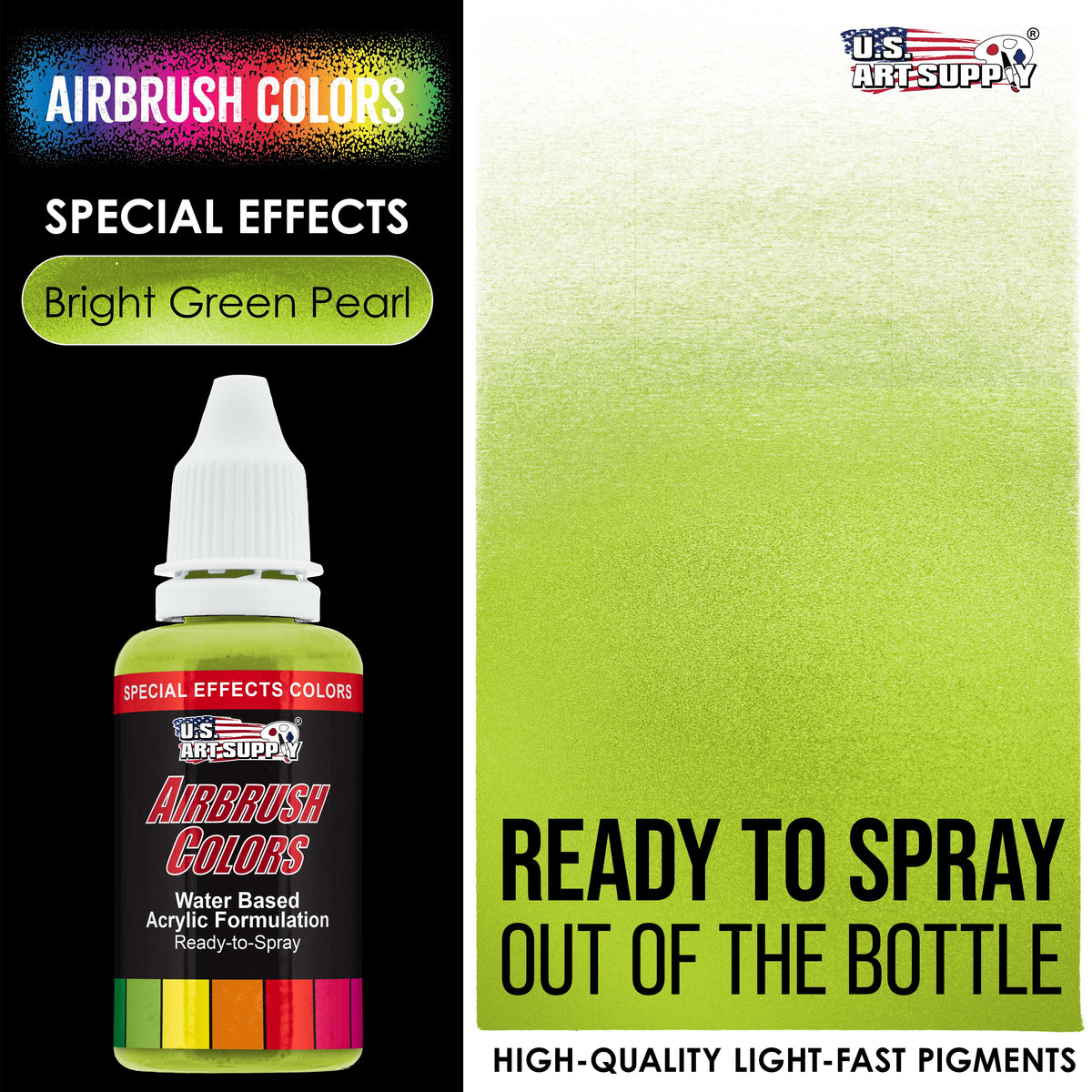 Bright Green Pearl, Pearlized Special Effects Acrylic Airbrush Paint, 1 oz. Ready to Spray