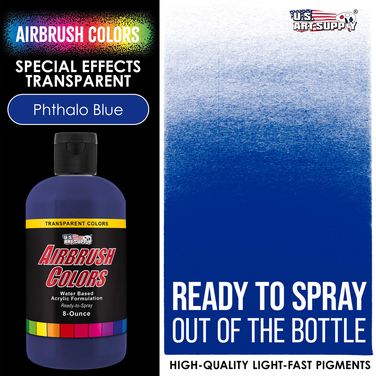 Phthalo Blue, Transparent Acrylic Airbrush Paint, 8 oz. Ready to Spray