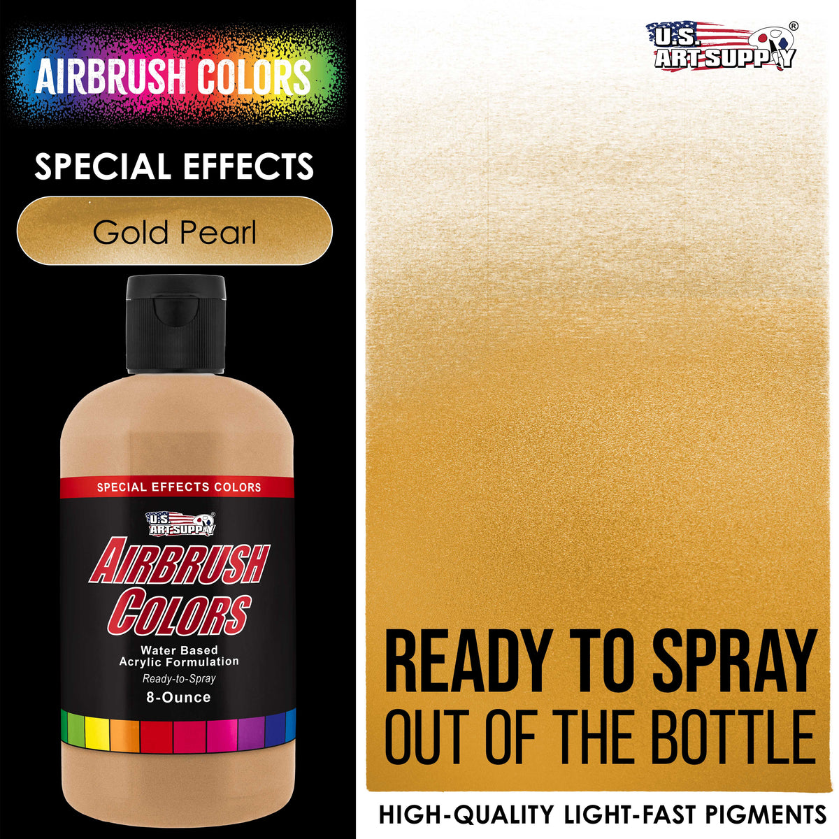 Gold Pearl, Pearlized Acrylic Special Effects Airbrush Paint, 8 oz. Ready to Spray
