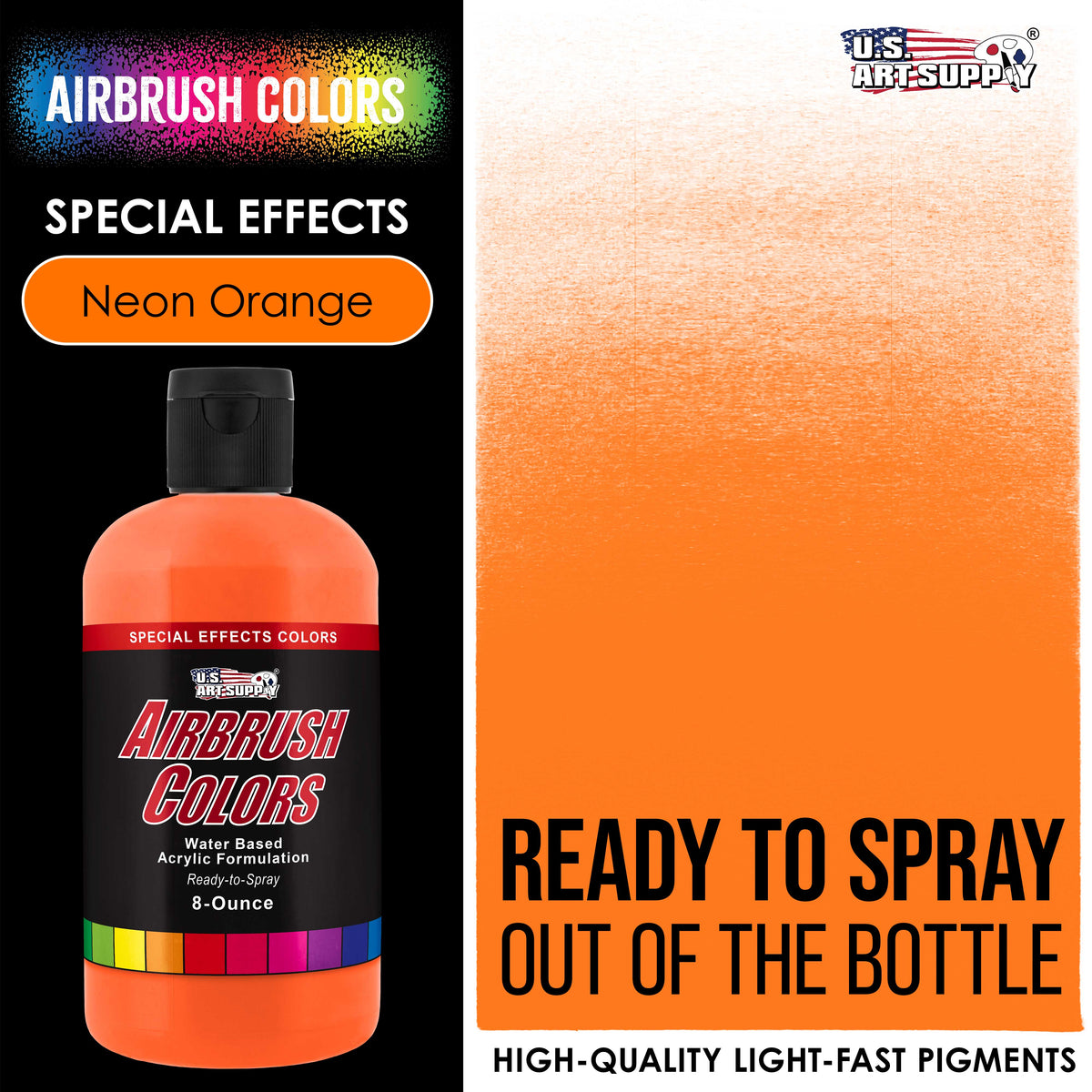 Neon Orange, Acrylic Special Effects Airbrush Paint, 8 oz. Ready to Spray