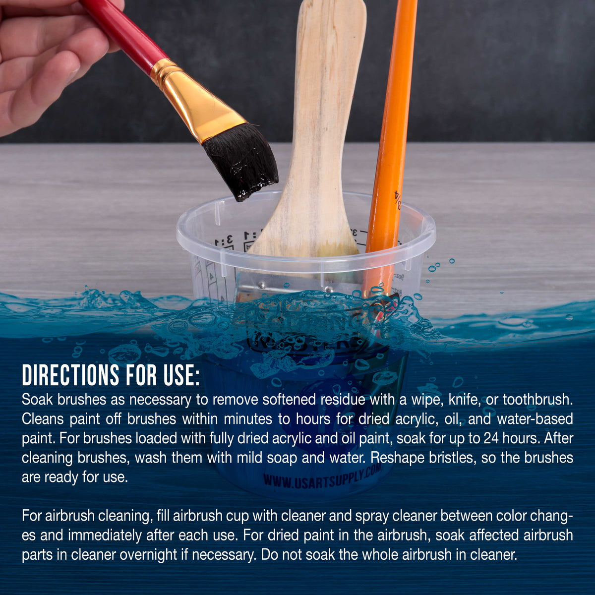 Brush Cleaner and Restorer, 16 oz - Cleans Paint Brushes, Airbrushes, Art Tools, Remove Dried On Acrylic Oil, Water-Based Paint Colors