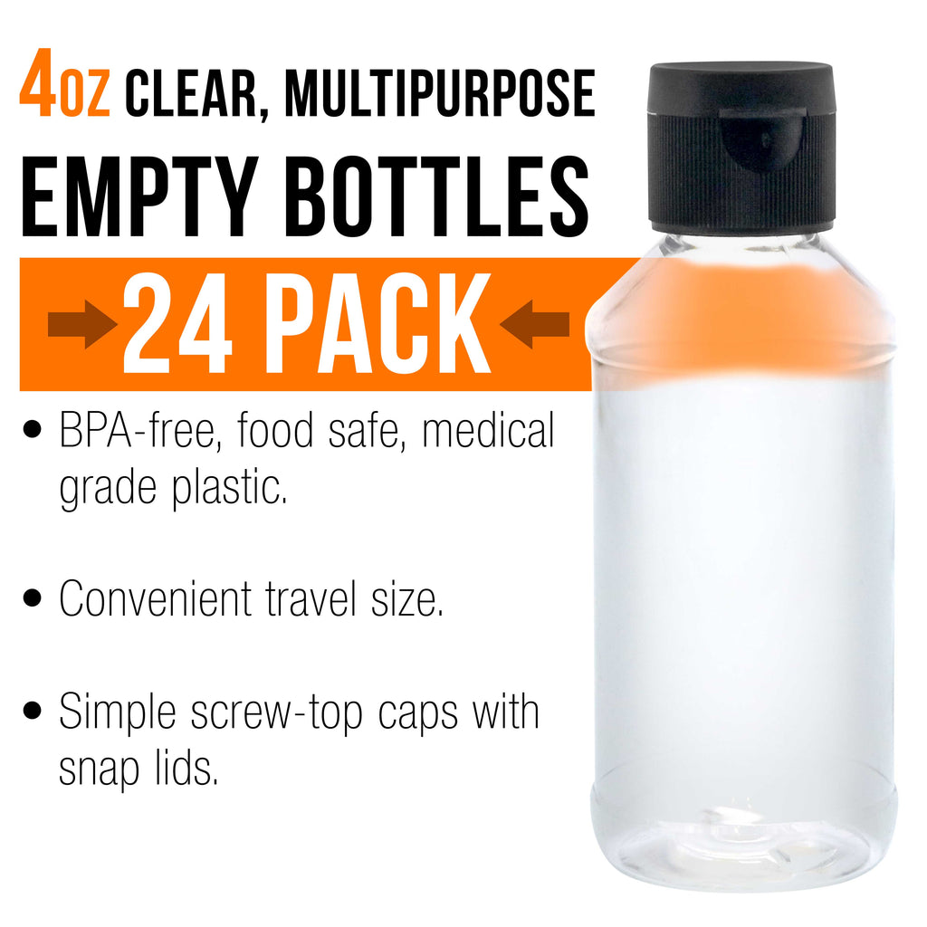 4 ounce Squeeze PET Plastic Bottles with Flip Cap - BPA-free, food safe, medical grade plastic, acrylic pouring paint (Pack of 24)