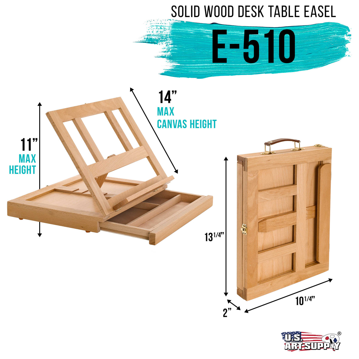 Solana Adjustable Wood Art Easel: Portable Beechwood Tabletop Easel with Storage Drawer & Palette for Painting & Drawing, Artist Desktop