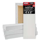 5-Pack Bulk White Stretched Canvas for Painting 4" x 12" Gallery Depth 1-1/2" Profile - Professional Artist Quality, 100% Cotton 12-Ounce Gesso Triple Primed for Acrylic Pouring, Oil