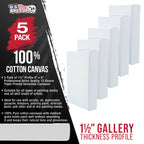 5 x 7 inch Gallery Depth 1-1/2" Profile Stretched Canvas, 5-Pack - 12-Ounce Acrylic Gesso Triple Primed, Professional Artist Quality, 100% Cotton - Acrylic Pouring, Oil Painting