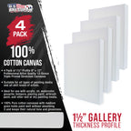 Medium Stretched Canvas for Painting 9x12 inch Gallery Depth 1-1/2" Thick, 4-Pack - 12oz Acrylic Gesso Triple Primed, Professional Artist Quality, 100% Cotton - Oil, Pouring Paint