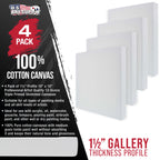 Square Stretched Canvas for Painting 10x10 inch Gallery Depth 1-1/2" Thick, 4-Pack - 12oz Acrylic Gesso Triple Primed, Professional Artist Quality, 100% Cotton - Pouring, Oil Paint