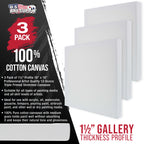 Large Stretched Canvas for Painting 16x16 inch Gallery Depth 1-1/2" Thick, 3-Pack - 12oz Acrylic Gesso Triple Primed, Professional Artist Quality, 100% Cotton - Oil, Pouring Paint