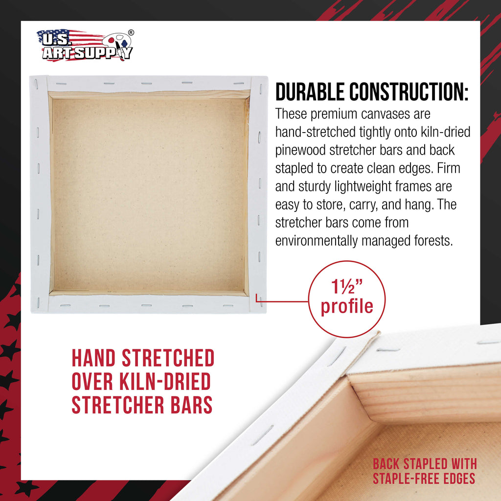 Large Stretched Canvas for Painting 16x16 inch Gallery Depth 1-1/2" Thick, 3-Pack - 12oz Acrylic Gesso Triple Primed, Professional Artist Quality, 100% Cotton - Oil, Pouring Paint