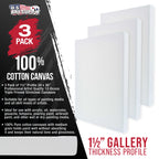 X-Large Stretched Canvas for Painting 24x36 inch Gallery Depth 1-1/2" Thick, 3-Pack - 12oz Acrylic Gesso Triple Primed, Professional Artist Quality, 100% Cotton - Oil, Pouring Paint