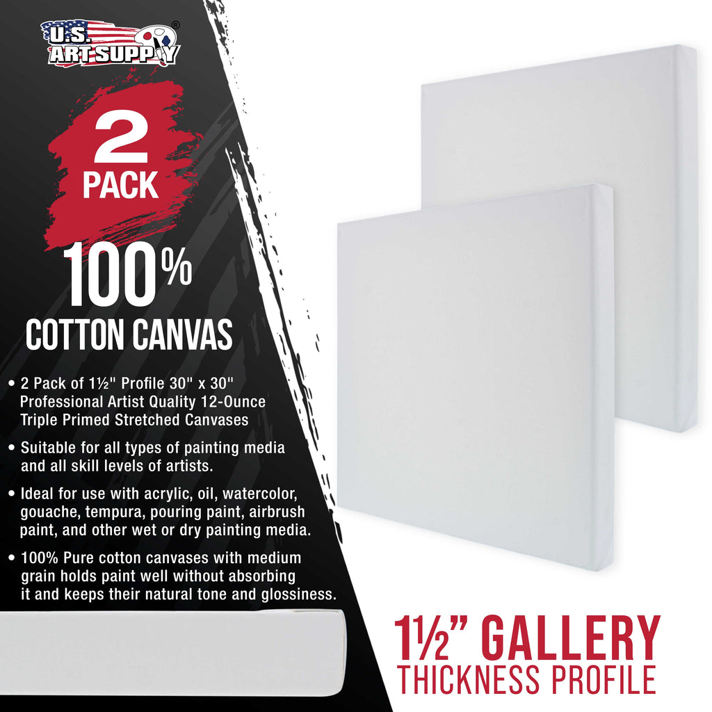 X-Large Stretched Canvas for Painting 30x30 inch Gallery Depth 1-1/2" Thick, 2-Pack - 12oz Acrylic Gesso Triple Primed, Professional Artist Quality, 100% Cotton - Oil, Pouring Paint
