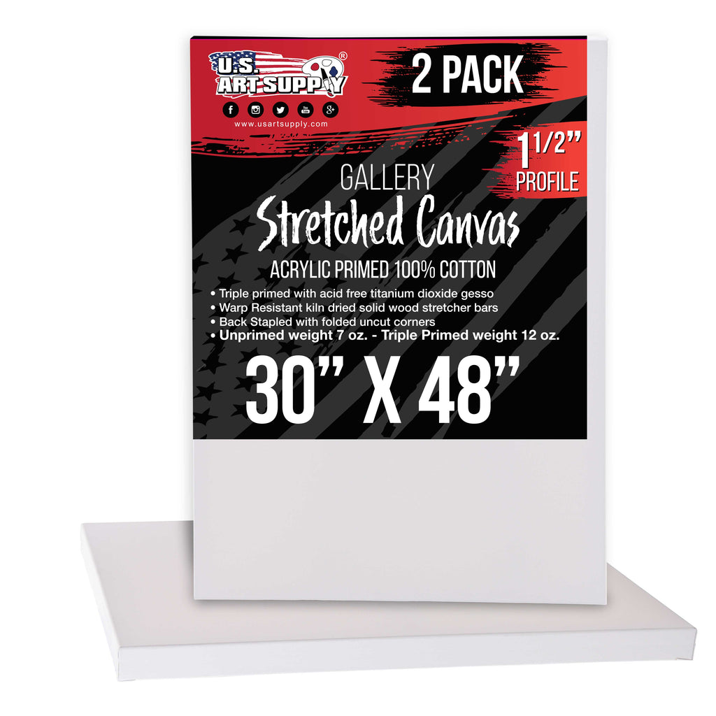 X-Large Stretched Canvas for Painting 30x48 inch Gallery Depth 1-1/2" Thick, 2-Pack - 12oz Acrylic Gesso Triple Primed, Professional Artist Quality, 100% Cotton - Oil, Pouring Paint
