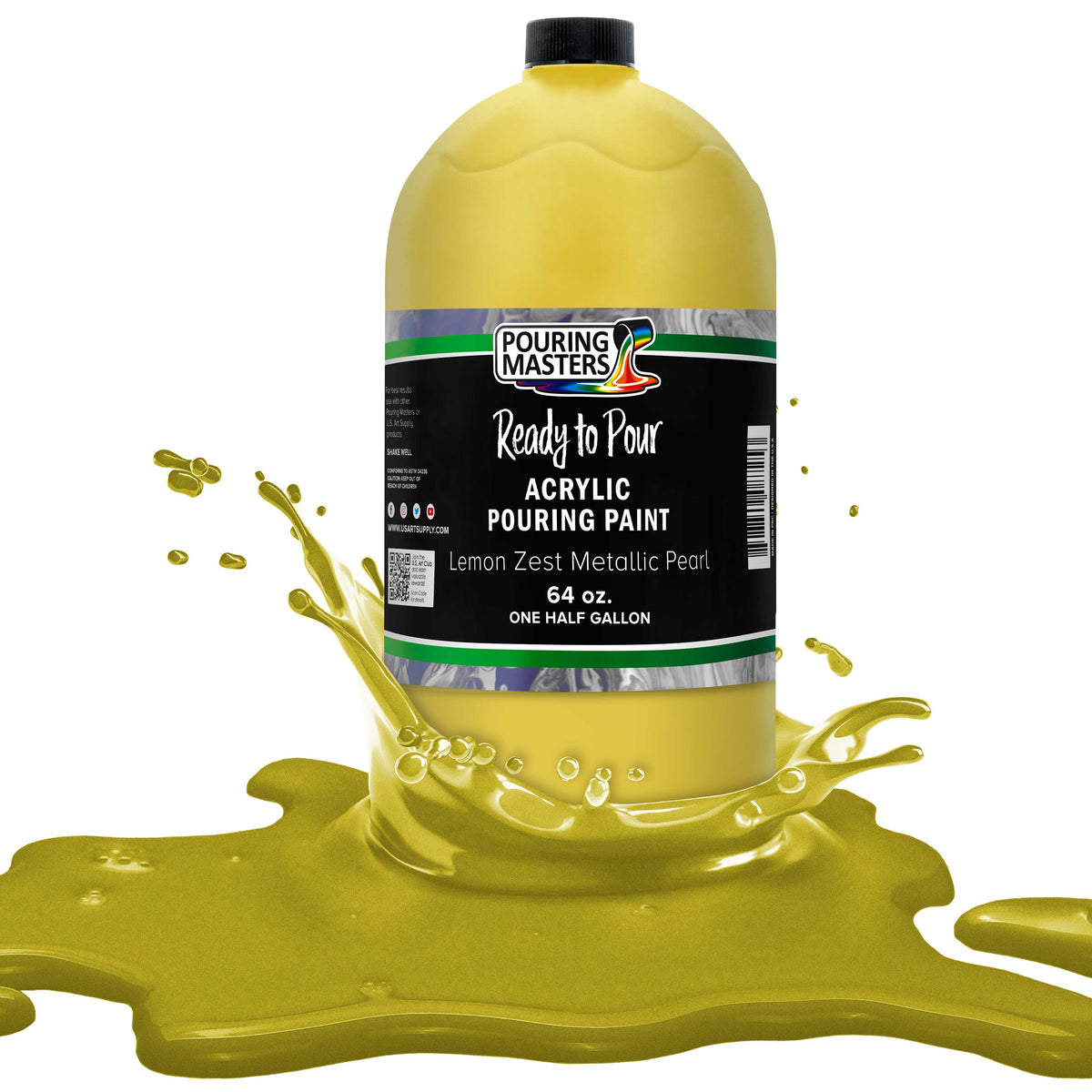 Pouring Masters Lemon Zest Metallic Pearl Ready to Pour Acrylic Pouring Paint - Premium 64-Ounce Pre-Mixed Fluid Acrylic Paint - Fluid Art Supplies for Canvas, Wood, Paper, Tile & Rocks