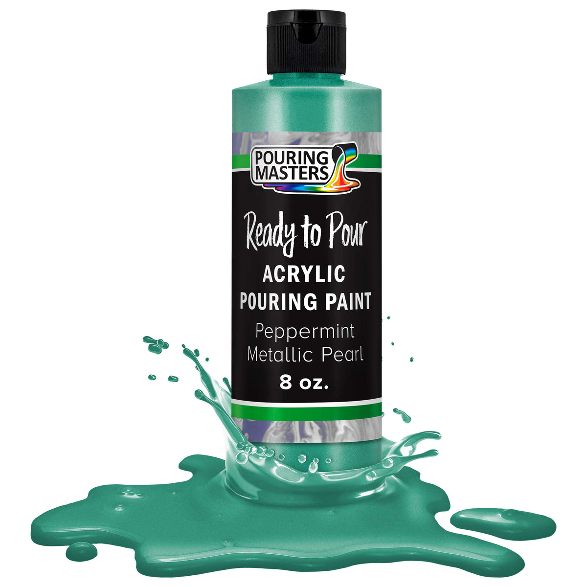 Pouring Masters Peppermint Metallic Pearl Ready to Pour Acrylic Pouring Paint - Premium 8-Ounce Pre-Mixed Fluid Acrylic Paint - Fluid Art Supplies for Canvas, Wood, Paper, Tile & Rocks
