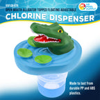 Open Mouth Alligator Floating Pool Chlorine Dispenser, Collapsible Base, Holds 3" Tablets - 6" Fun Scary Teeth Crocodile Animal Float