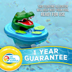 Open Mouth Alligator Floating Pool Chlorine Dispenser, Collapsible Base, Holds 3" Tablets - 6" Fun Scary Teeth Crocodile Animal Float