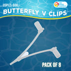 Pool Butterfly V Clips, Pack of 8 - Plastic Pool Accessory Replacement Clips for Handles on Skimmer Nets, Leaf Rakes, Brushes, Vacuum