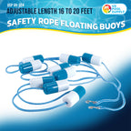 Swimming Pool Adjustable Length 16 to 20 Feet Safety Rope with Floating Buoys - Section Off Hazardous Areas, Dividing Lanes, Hooks