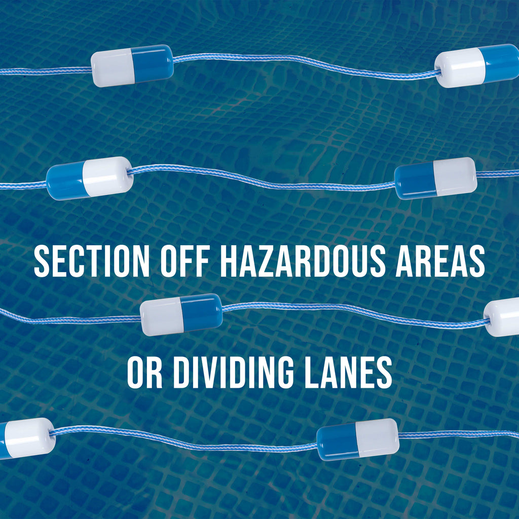 Swimming Pool Adjustable Length 16 to 20 Feet Safety Rope with Floating Buoys - Section Off Hazardous Areas, Dividing Lanes, Hooks