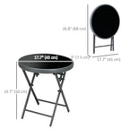 18" Outdoor Round Folding Table with Tempered Glass Top, Black